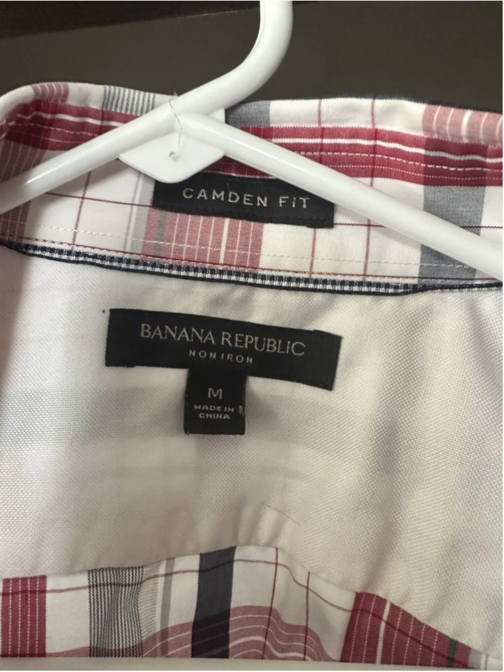 Banana Republic Camden Fit Plaid Shirt Red White Blue M Non-Iron Long Sleeve